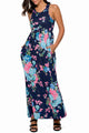Navy Floral Print Sleeveless Long Boho Dress