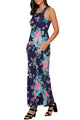 Navy Floral Print Sleeveless Long Boho Dress