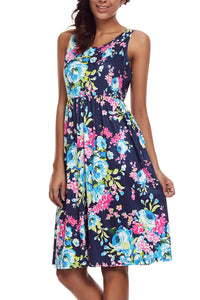 Fall in Love with Floral Print Boho Dress in Navy