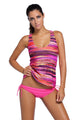 Rosy Bandeau Bikini Swimsuit Printed Vest Tunic