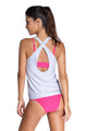 Pink Bandeau Bikini Swimsuit Grey Vest Tunic