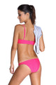 Pink Bandeau Bikini Swimsuit Grey Vest Tunic