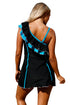 Black Blue Ruffle 1pc Swim Dress with Shorts