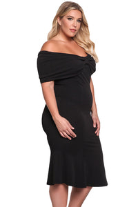 Black Plus Size Off Shoulder Mermaid Midi Dress