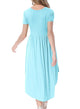 Light Blue Short Sleeve High Low Pleated Casual Swing Dress