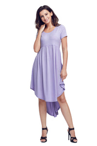 Mauve Short Sleeve High Low Pleated Casual Swing Dress