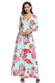 Turquoise Floral Print Wrapped Long Boho Dress