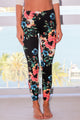 Black Floral Stretchy Leggings