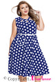 Blue Plus Size Polka Dot Bohemain Print Dress with Keyholes