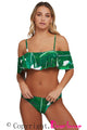 Palm Leaf Print Ruffle Off Shoulder Bikini Swimsuit
