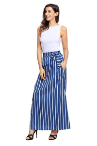 Dark Blue Striped Maxi Skirt