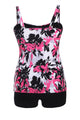 Rose Red Floral Print Swimdress Tankini and Shorts