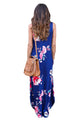 Blue Floral Pocketed Holiday Maxi Boho Dress