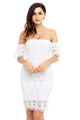 White Short Sleeve Off Shoulder Diamond Lace Bodycon Dress