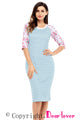 Blue White Stripe Floral Sleeve Midi Dress