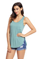 Green Summer Side Slits Tank Top with Pocket