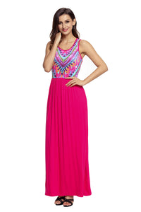 Stylish Tribal Print Sleeveless Rosy Maxi Dress