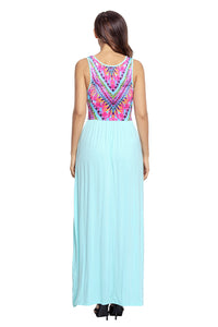 Stylish Tribal Print Sleeveless Mint Maxi Dress
