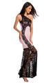 Black Lace Splice Pink One Shoulder Maxi Evening Dress