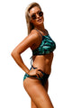 Palm Leaf Print Self-tie High Neck Swimsuit