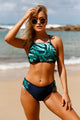 Palm Leaf Print Self-tie High Neck Swimsuit