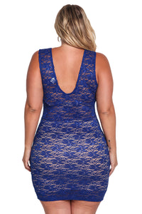 Blue Plus Size Floral Lace Bodycon Dress