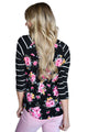 Black Striped Sleeves Floral Top