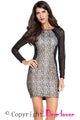 Sheer Mesh Sleeves Insert Lace Splice Bodycon Dress