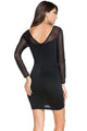 Sheer Mesh Sleeves Insert Lace Splice Bodycon Dress