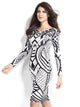 Tribal Aztec Black White Tight-fitting Midi Dress