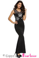 Black Lace Applique Sequin Mermaid Maxi Dress