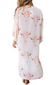White Floral Side Slit Boho Kimono
