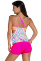 Printed Layered-Style Rosy Tankini with Swim Trunks