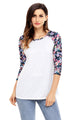 Floral Print Raglan Sleeve White Top