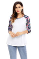 Floral Print Raglan Sleeve White Top