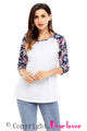 Floral Print Raglan Sleeve White Top