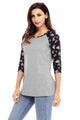 Black Floral Print Raglan Sleeve Gray Top