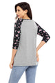 Black Floral Print Raglan Sleeve Gray Top