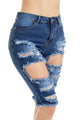 Blue Destroyed Frayed Hem Pocket Bermuda Denim Shorts
