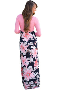 Pink Floral Boho Holiday Maxi Dress