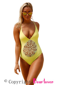 Yellow Crochet Front Detail One Piece Bathing Suit