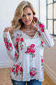 White Floral Criss Cross Long Sleeve Top