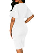 White Flare Sleeve Back Slit Sheath Dress