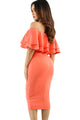 Orange Layered Ruffle Off Shoulder Midi Dress