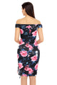 Dark Floral Lace-up Detail Off Shoulder Sheath Dress