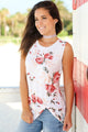 Knot Front Detail White Floral Tank Top
