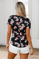 Black Floral V Neck Short Sleeve T-shirt