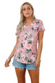 Dusty Pink Floral V Neck Short Sleeve T-shirt