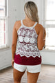 Floral Lace Crochet Burgundy Ruffle Layered Tank Top