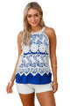 Floral Lace Crochet Blue Ruffle Layered Tank Top
